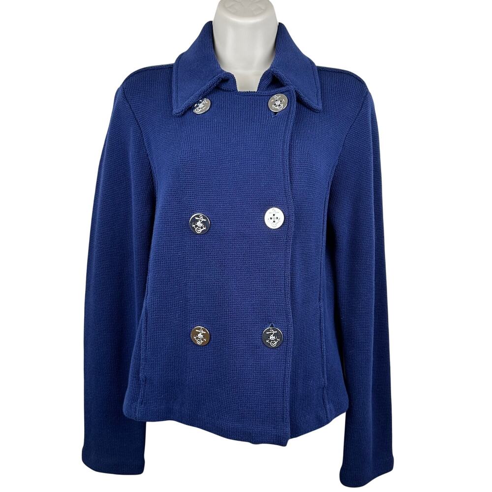 Lauren Ralph Lauren Knit Blazer Jacket Double Breasted Anchor Buttons Navy PM